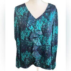 🔥🔥Jones New York Signature Blouse XL Blue Green Purple Shimmer Polyester